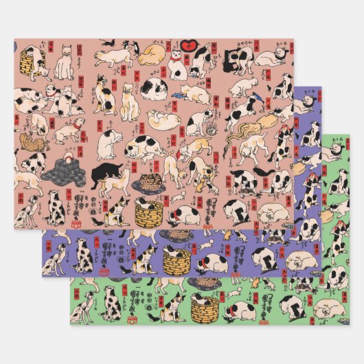 Japanse katten Ukiyo-e Funny kat Inpakpapier Vel (Set)