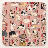 Japanse katten Ukiyo-e Funny kat Kartonnen Onderzetters (Voorkant)