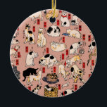 Japanse katten Ukiyo-e Funny kat Keramisch Ornament<br><div class="desc">Dit afbeelding is gebaseerd op de ukiyo-e Cats print van de Japanse houtsnede illustrator Utagawa Kuniyoshi (1797-1861). Deze antiek ukiyo-e print heeft vijfenvijftig poezen die allerlei katachtige dingen doen. Katten voorgesteld als de drieënvijftig stations van de Tokaido,  1850</div>