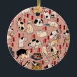 Japanse katten Ukiyo-e Funny kat Keramisch Ornament<br><div class="desc">Dit afbeelding is gebaseerd op de ukiyo-e Cats print van de Japanse houtsnede illustrator Utagawa Kuniyoshi (1797-1861). Deze antiek ukiyo-e print heeft vijfenvijftig poezen die allerlei katachtige dingen doen. Katten voorgesteld als de drieënvijftig stations van de Tokaido,  1850</div>