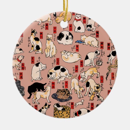 Japanse katten Ukiyo-e Funny kat Keramisch Ornament (Voorkant)