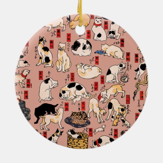 Japanse katten Ukiyo-e Funny kat Keramisch Ornament (Achterkant)