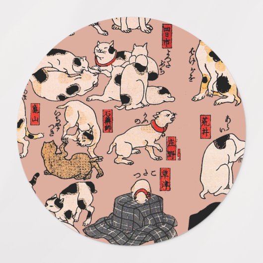 Japanse katten Ukiyo-e Funny kat Labels (Design 2)
