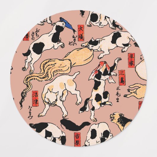 Japanse katten Ukiyo-e Funny kat Labels (Design 1)