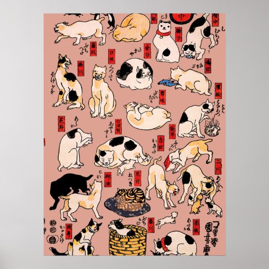 Japanse katten Ukiyo-e Funny kat Poster (Voorkant)