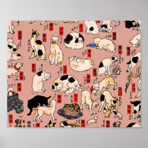Japanse katten Ukiyo-e Funny kat Poster