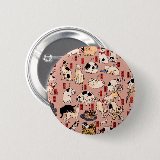 Japanse katten Ukiyo-e Funny kat Ronde Button 5,7 Cm (Voorkant /achterkant)