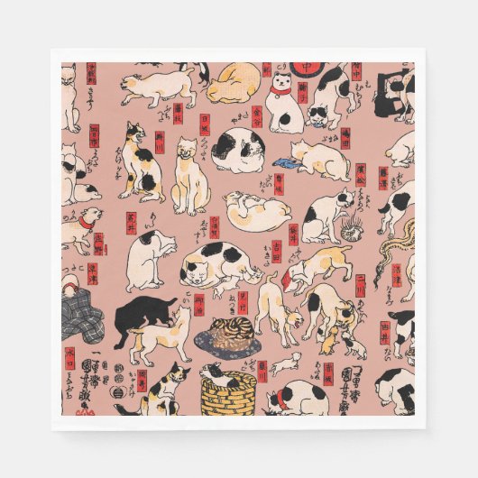 Japanse katten Ukiyo-e Funny kat Servet (Voorkant)
