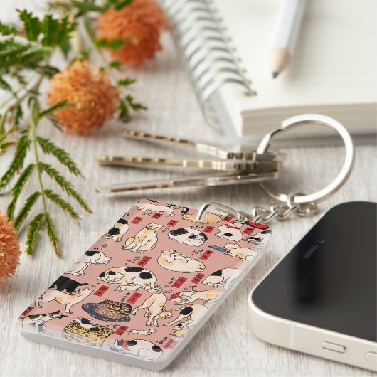 Japanse katten Ukiyo-e Funny kat Sleutelhanger (Voorkant Rechts)