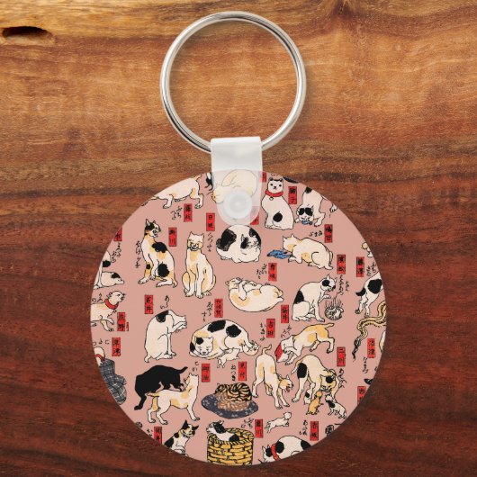 Japanse katten Ukiyo-e Funny kat Sleutelhanger (Achterkant)