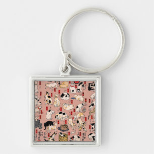 Japanse katten Ukiyo-e Funny kat Sleutelhanger
