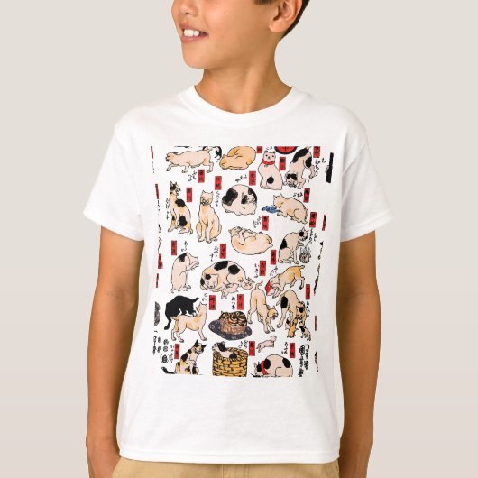 Japanse katten Ukiyo-e Funny kat T-shirt (Voorkant)