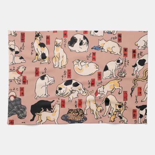 Japanse katten Ukiyo-e Funny kat Theedoek (Horizontaal)