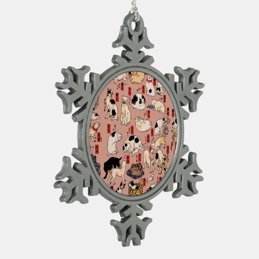 Japanse katten Ukiyo-e Funny kat Tin Sneeuwvlok Ornament (Links)