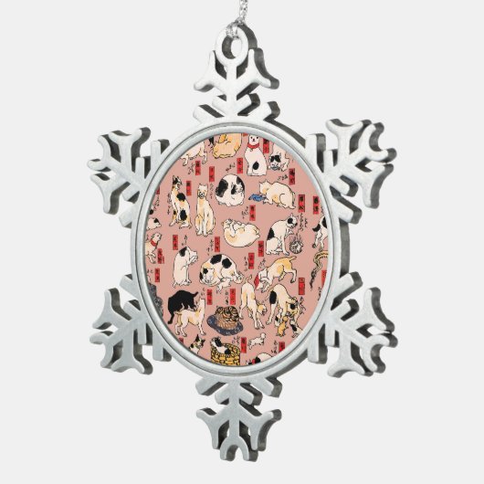 Japanse katten Ukiyo-e Funny kat Tin Sneeuwvlok Ornament (Rechts)