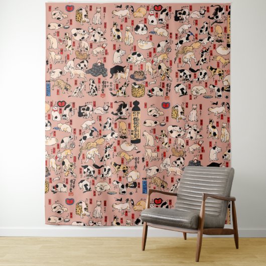 Japanse katten Ukiyo-e Funny kat Wandkleed (In situ)