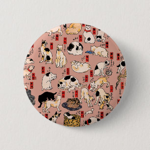 Japanse Katten Ukiyo-e Grappig Ronde Button 5,7 Cm