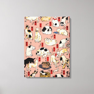 Japanse Katten Ukiyo-e Kunst Grappig Canvas Afdruk