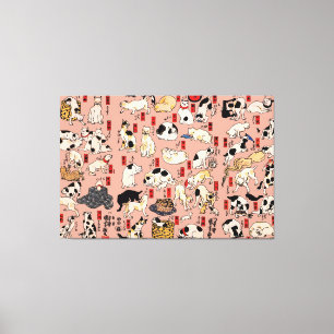 Japanse Katten Ukiyo-e Kunst Grappig Canvas Afdruk