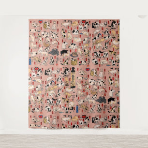 Japanse Katten Ukiyo-e Kunst Grappig Wandkleed
