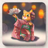 Japanse kattendanser in traditioneel kostuum bier onderzetter (Voorkant)