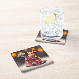 Japanse kattendanser in traditioneel kostuum kartonnen onderzetters