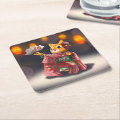 Japanse kattendanser in traditioneel kostuum kartonnen onderzetters (Schuin)