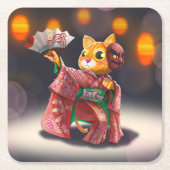 Japanse kattendanser in traditioneel kostuum kartonnen onderzetters (Voorkant)