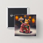 Japanse kattendanser in traditioneel kostuum vierkante button 5,1 cm (Voorkant /achterkant)