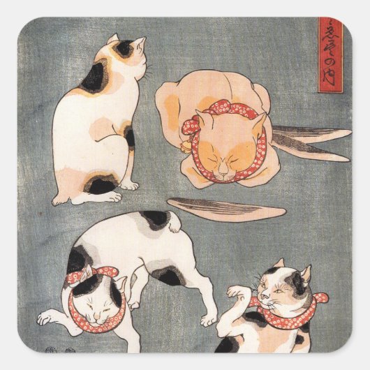 Japanse kattenkunst Vierkante Sticker (Voorkant)