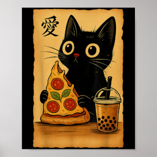 Japanse Kawaii Anime Cat Pizza Een theekat Eten P Poster