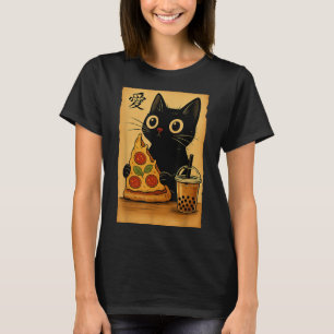 Japanse Kawaii Anime Cat Pizza Een theekat Eten P T-shirt