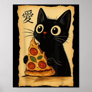 Japanse Kawaii Anime Cat Pizza Esthetische Cat Eat Poster