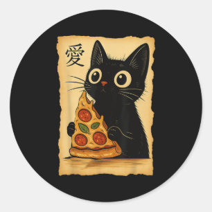 Japanse Kawaii Anime Cat Pizza Esthetische Cat Eat Ronde Sticker