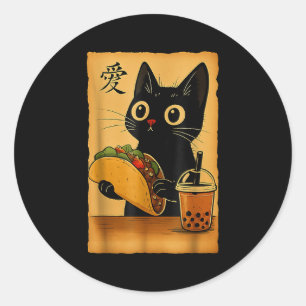 Japanse Kawaii Anime Cat Tacos Een theekat die T e Ronde Sticker