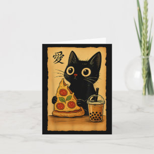 Japanse Kawaii Anime Kat Pizza Een Thee Kat Eet P Kaart