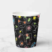 Japanse Kawaii Culture Doodles op zwart Papieren Bekers (Rechts)