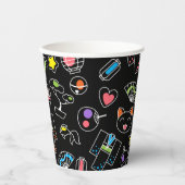 Japanse Kawaii Culture Doodles op zwart Papieren Bekers (Voorkant)