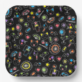 Japanse Kawaii Culture Doodles op zwart Papieren Bordje (Voorkant)