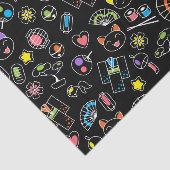 Japanse Kawaii Culture Doodles op zwart Tissuepapier (Detail)