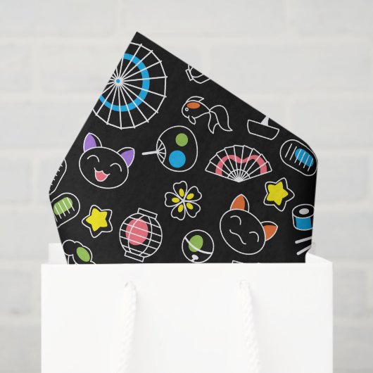 Japanse Kawaii Culture Doodles op zwart Tissuepapier (Cadeauzakje)