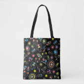 Japanse Kawaii Culture Doodles op zwart Tote Bag (Voorkant)