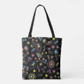 Japanse Kawaii Culture Doodles op zwart Tote Bag (Achterkant)