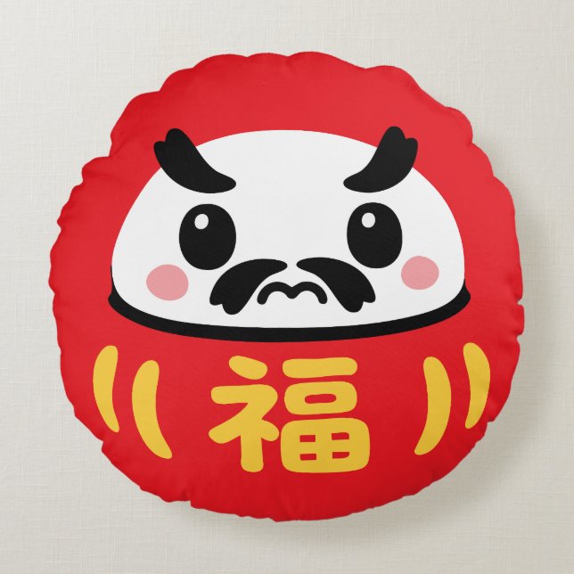 Japanse Kawaii daruma Rond Kussen (Voorkant)