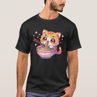Japanse Kawaii Kitten Anime Kat Eet Ramen Vrouw T-shirt