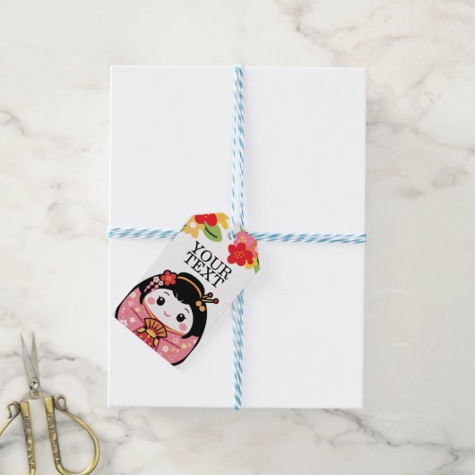 Japanse Kawaii kokeshi Cadeaulabel (Met Touw)