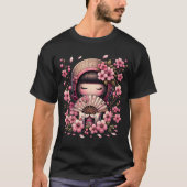 Japanse Kawaii Kokeshi Doll Cherry Blossom T-shirt (Voorkant)