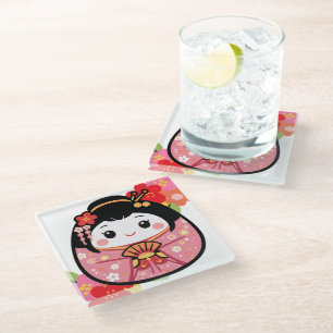 Japanse Kawaii kokeshi Glazen Onderzetter