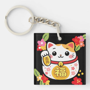Japanse Kawaii maneki gelukskat Sleutelhanger