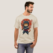 Japanse Kawaii Ninja kat, Ninja kat met een zwaard T-shirt (Voorkant volledig)